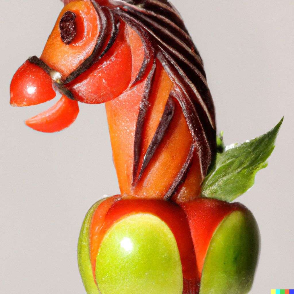 a horse, fruit carving